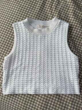 Debut White Textured Knit High Neck Cropped Tank